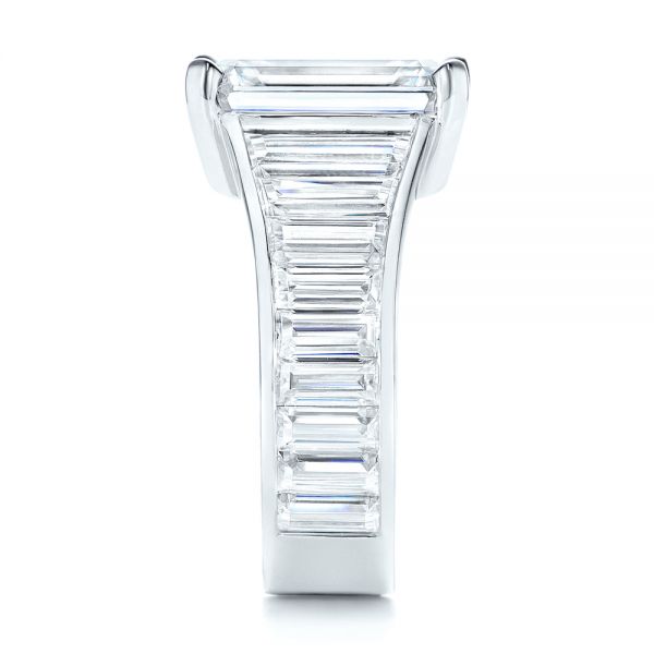 18k White Gold Emerald Cut And Trapezoid Engagement Ring - Side View - 106853