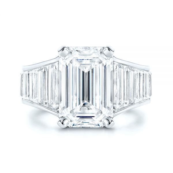 14k White Gold 14k White Gold Emerald Cut And Trapezoid Engagement Ring - Top View -  106853 - Thumbnail