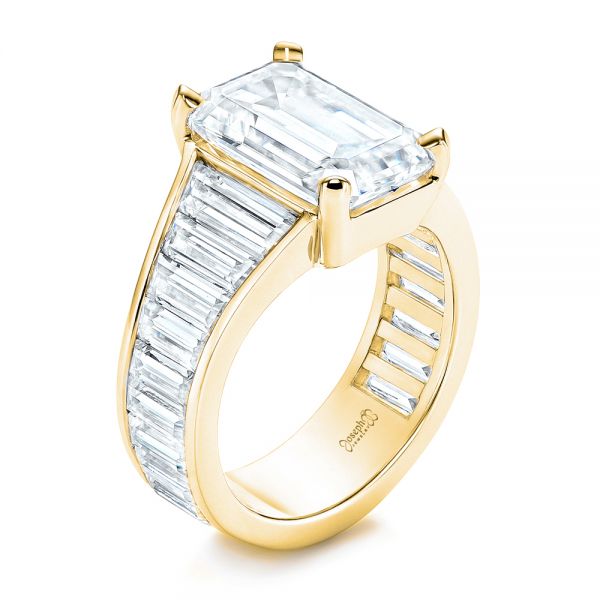 18k Yellow Gold 18k Yellow Gold Emerald Cut And Trapezoid Engagement Ring - Three-Quarter View - 106853