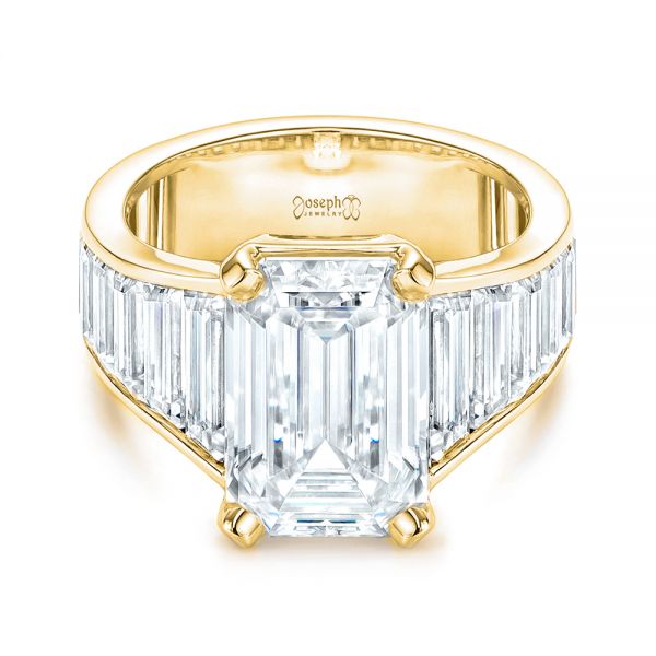18k Yellow Gold 18k Yellow Gold Emerald Cut And Trapezoid Engagement Ring - Flat View -  106853 - Thumbnail
