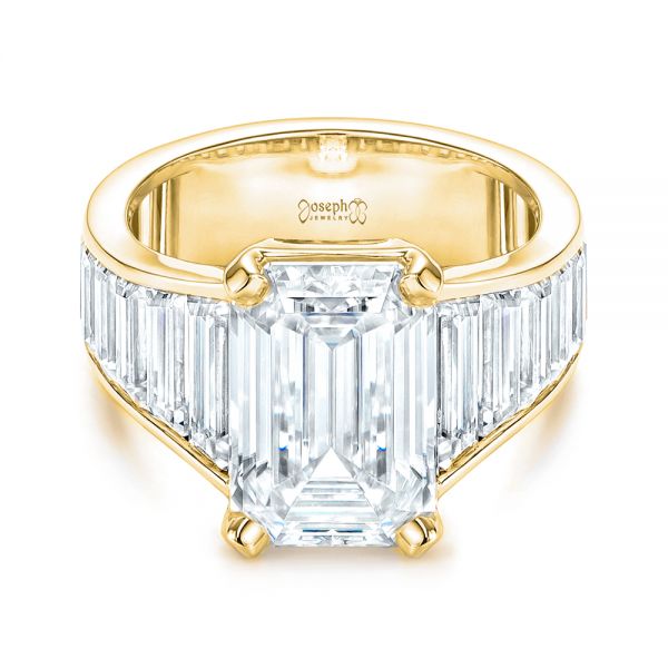18k Yellow Gold 18k Yellow Gold Emerald Cut And Trapezoid Engagement Ring - Flat View - 106853