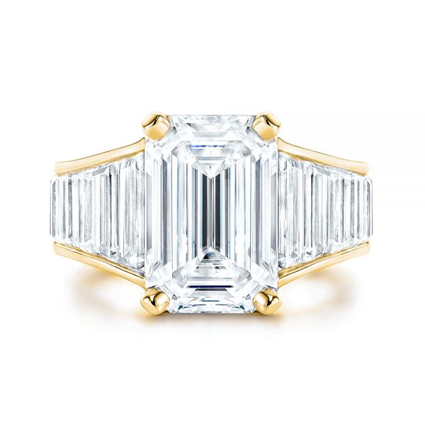14k Yellow Gold 14k Yellow Gold Emerald Cut And Trapezoid Engagement Ring - Top View -  106853 - Thumbnail