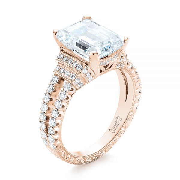 18k Rose Gold 18k Rose Gold Emerald Diamond Engagement Ring - Three-Quarter View -  103715