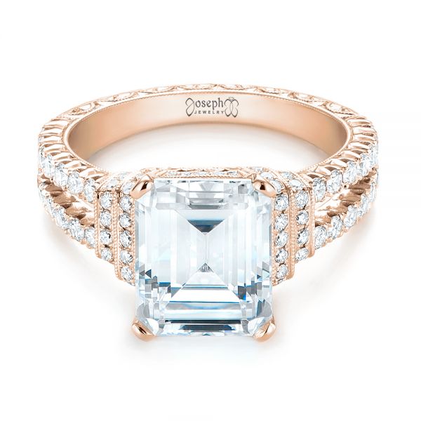 18k Rose Gold 18k Rose Gold Emerald Diamond Engagement Ring - Flat View -  103715