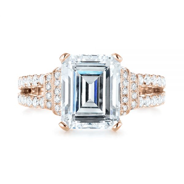 14k Rose Gold 14k Rose Gold Emerald Diamond Engagement Ring - Top View -  103715