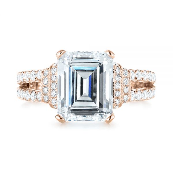 18k Rose Gold 18k Rose Gold Emerald Diamond Engagement Ring - Top View - 103715