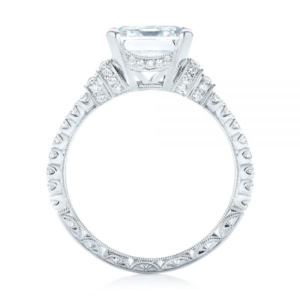 18k White Gold Emerald Diamond Engagement Ring - Front View - 103715