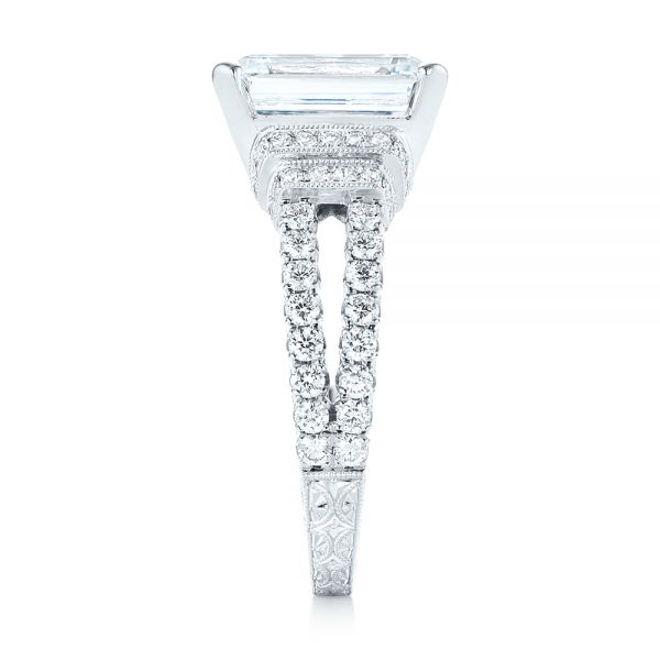18k White Gold Emerald Diamond Engagement Ring - Side View - 103715