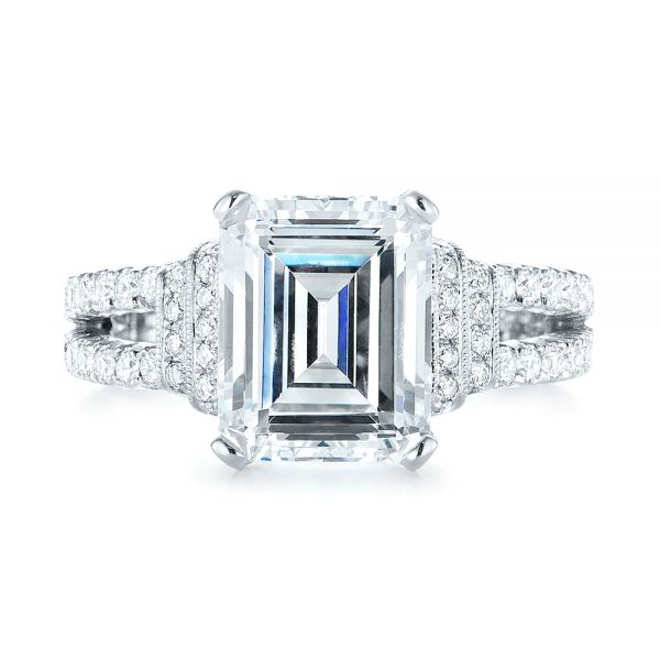 14k White Gold 14k White Gold Emerald Diamond Engagement Ring - Top View -  103715