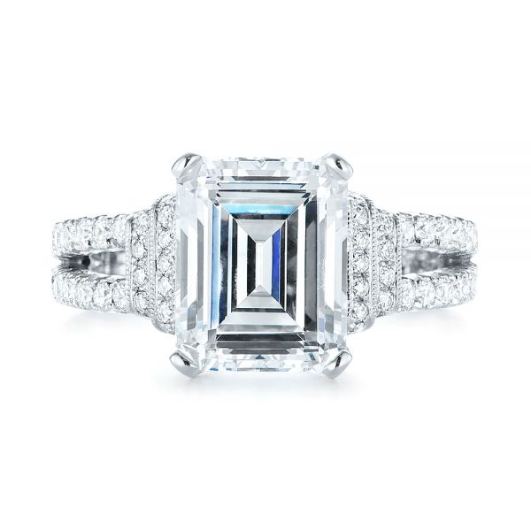 18k White Gold Emerald Diamond Engagement Ring - Top View - 103715