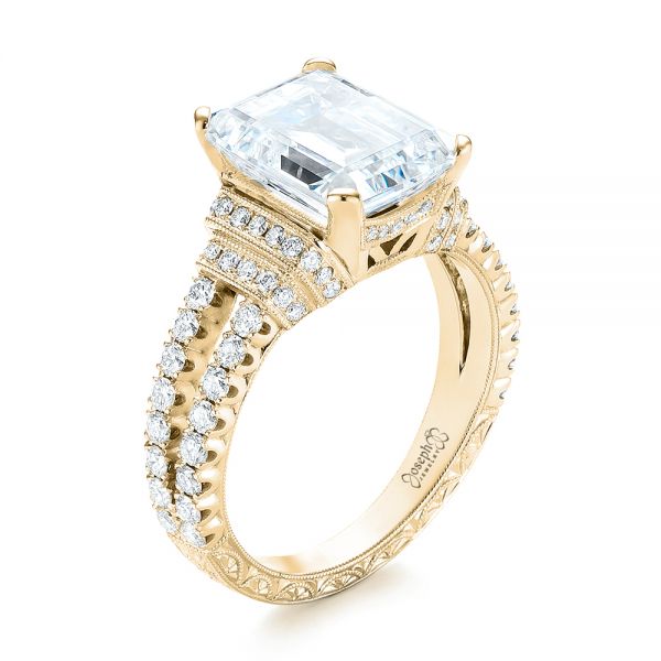 18k Yellow Gold 18k Yellow Gold Emerald Diamond Engagement Ring - Three-Quarter View -  103715