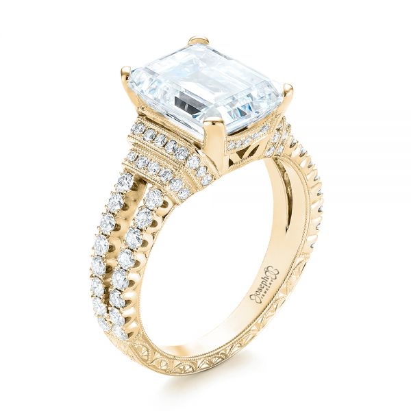 14k Yellow Gold 14k Yellow Gold Emerald Diamond Engagement Ring - Three-Quarter View - 103715