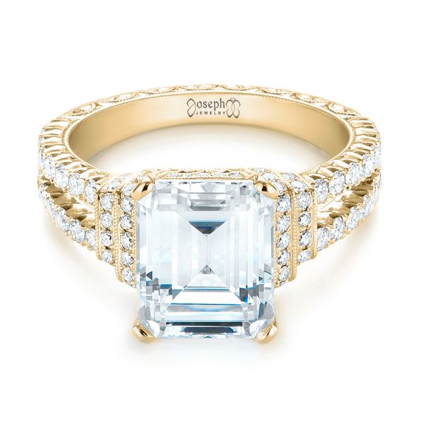 18k Yellow Gold 18k Yellow Gold Emerald Diamond Engagement Ring - Flat View -  103715