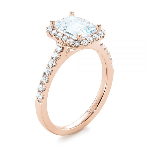 18k Rose Gold 18k Rose Gold Emerald Halo Diamond Engagement Ring - Three-Quarter View -  103997