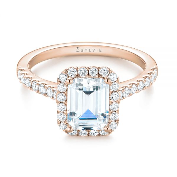 18k Rose Gold 18k Rose Gold Emerald Halo Diamond Engagement Ring - Flat View -  103997