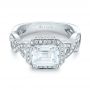 14k White Gold Emerald Halo Diamond Engagement Ring - Flat View -  103995 - Thumbnail