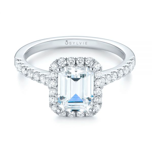  Platinum Platinum Emerald Halo Diamond Engagement Ring - Flat View -  103997