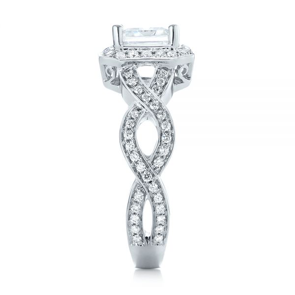 14k White Gold Emerald Halo Diamond Engagement Ring - Side View -  103995