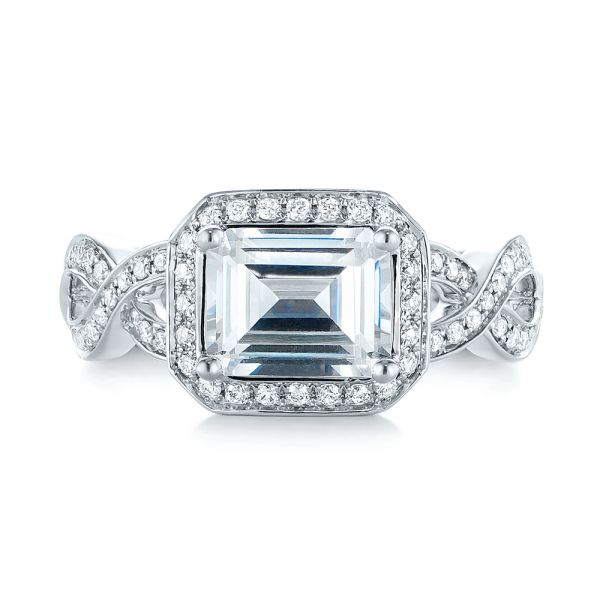 14k White Gold Emerald Halo Diamond Engagement Ring - Top View -  103995
