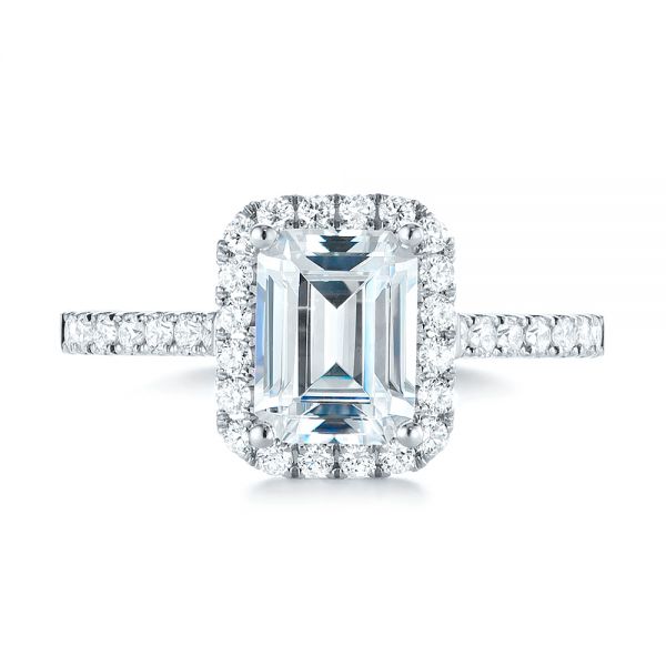 14k White Gold Emerald Halo Diamond Engagement Ring - Top View - 103997