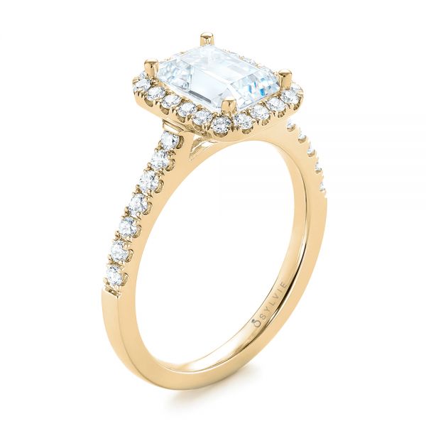 14k Yellow Gold 14k Yellow Gold Emerald Halo Diamond Engagement Ring - Three-Quarter View -  103997