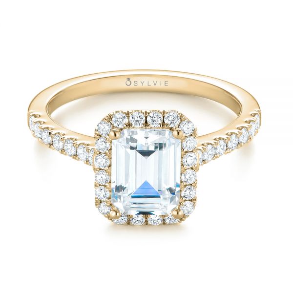 18k Yellow Gold 18k Yellow Gold Emerald Halo Diamond Engagement Ring - Flat View -  103997