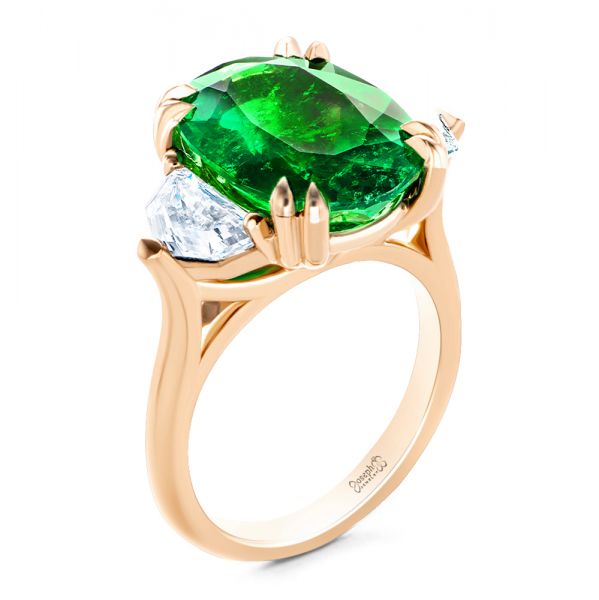 14k Rose Gold 14k Rose Gold Emerald Three Stone Engagement Ring - Three-Quarter View -  107447