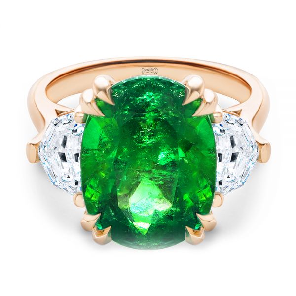 14k Rose Gold 14k Rose Gold Emerald Three Stone Engagement Ring - Flat View -  107447