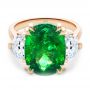 18k Rose Gold 18k Rose Gold Emerald Three Stone Engagement Ring - Flat View -  107447 - Thumbnail
