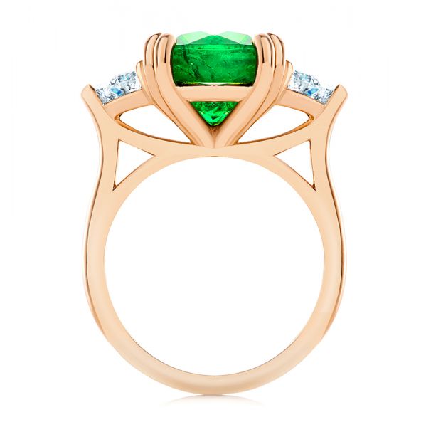 14k Rose Gold 14k Rose Gold Emerald Three Stone Engagement Ring - Front View -  107447