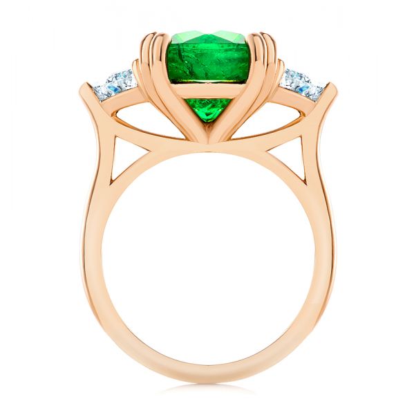 14k Rose Gold 14k Rose Gold Emerald Three Stone Engagement Ring - Front View - 107447