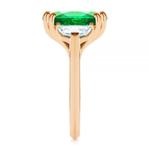14k Rose Gold 14k Rose Gold Emerald Three Stone Engagement Ring - Side View - 107447