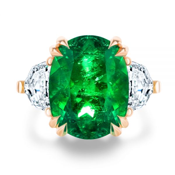 18k Rose Gold 18k Rose Gold Emerald Three Stone Engagement Ring - Top View -  107447