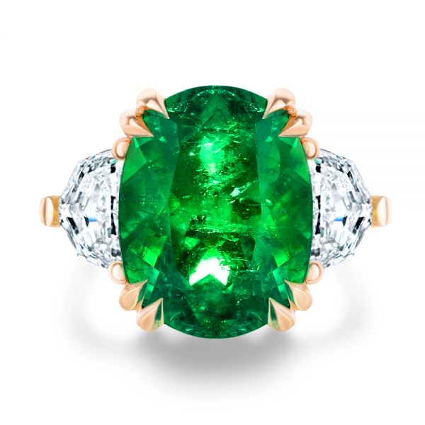 14k Rose Gold 14k Rose Gold Emerald Three Stone Engagement Ring - Top View - 107447