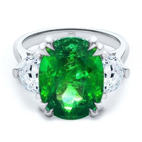  Platinum Platinum Emerald Three Stone Engagement Ring - Flat View -  107447