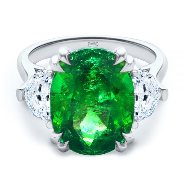 14k White Gold 14k White Gold Emerald Three Stone Engagement Ring - Flat View -  107447