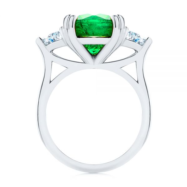 18k White Gold 18k White Gold Emerald Three Stone Engagement Ring - Front View -  107447