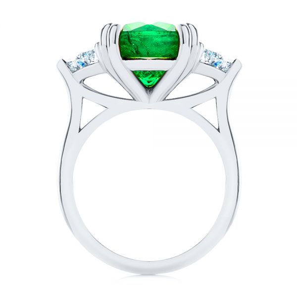 14k White Gold 14k White Gold Emerald Three Stone Engagement Ring - Front View - 107447