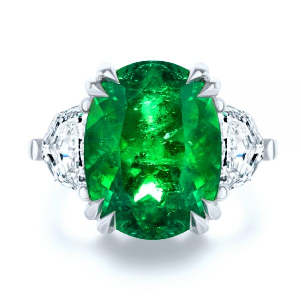 14k White Gold 14k White Gold Emerald Three Stone Engagement Ring - Top View -  107447