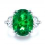 18k White Gold 18k White Gold Emerald Three Stone Engagement Ring - Top View -  107447 - Thumbnail