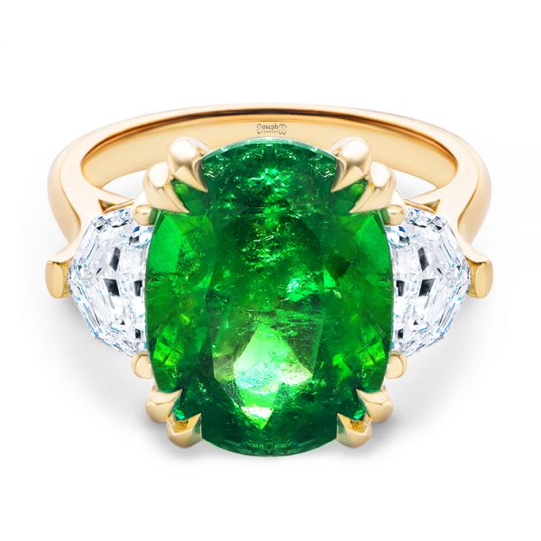 18k Yellow Gold Emerald Three Stone Engagement Ring - Flat View -  107447