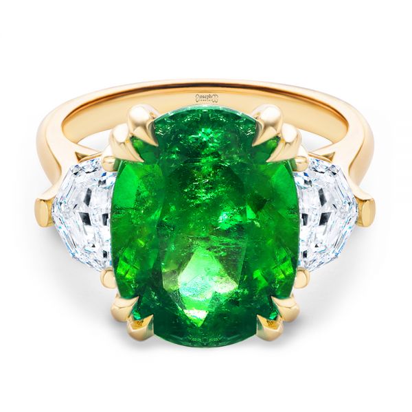 14k Yellow Gold 14k Yellow Gold Emerald Three Stone Engagement Ring - Flat View -  107447