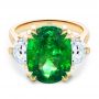 18k Yellow Gold Emerald Three Stone Engagement Ring - Flat View -  107447 - Thumbnail
