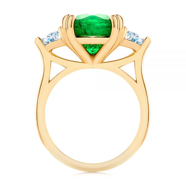 18k Yellow Gold Emerald Three Stone Engagement Ring - Front View -  107447