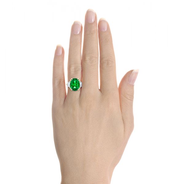 18k Yellow Gold Emerald Three Stone Engagement Ring - Hand View -  107447