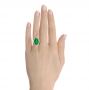 18k Yellow Gold Emerald Three Stone Engagement Ring - Hand View -  107447 - Thumbnail