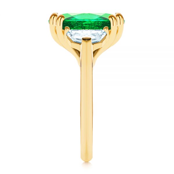 18k Yellow Gold Emerald Three Stone Engagement Ring - Side View -  107447