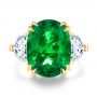 18k Yellow Gold Emerald Three Stone Engagement Ring - Top View -  107447 - Thumbnail