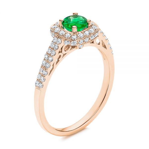 14k Rose Gold 14k Rose Gold Emerald And Diamond Peekaboo Engagement Ring - Three-Quarter View -  106018 - Thumbnail