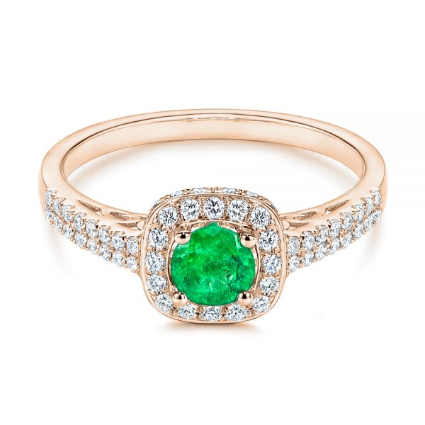 18k Rose Gold 18k Rose Gold Emerald And Diamond Peekaboo Engagement Ring - Flat View -  106018 - Thumbnail